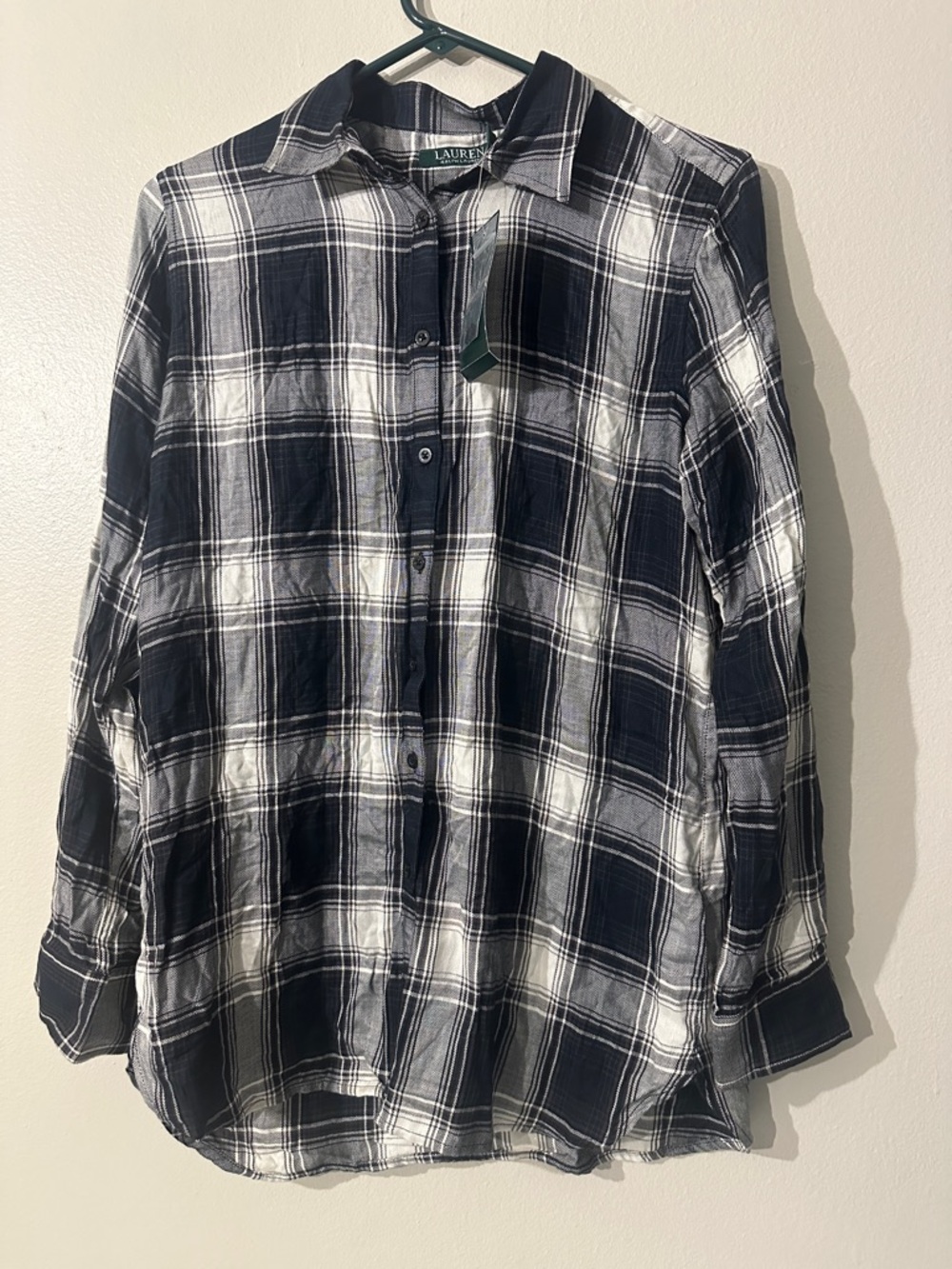 NWT Ralph Lauren Black & White Plaid Button-Down Shirt Sz M